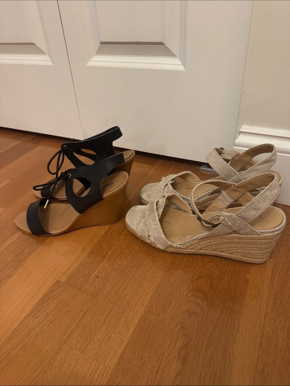 Black and Tan Wedge Sandals -